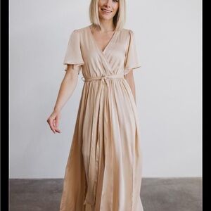Baltic Born Gold Wrap V-Neck Maxi Dress